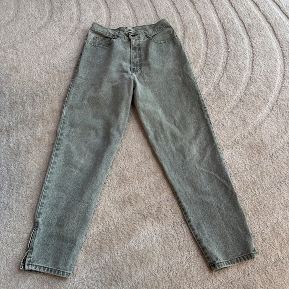 Palmetto'S Denim - Vtg Palmettos High Waisted Olive Green Acid Wash Tapered Jeans Ankle Zip 26 80s